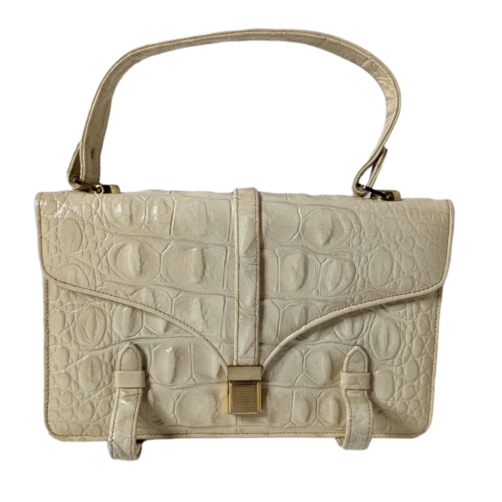 Vintage 50s White Alligator Elaine Shop Diplomat Bar Harbor FL Handbag Purse